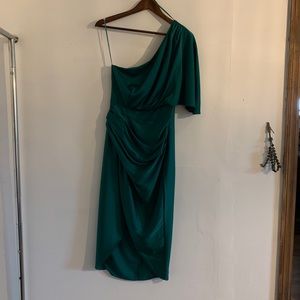 Green Silk One-Shoulder Dress